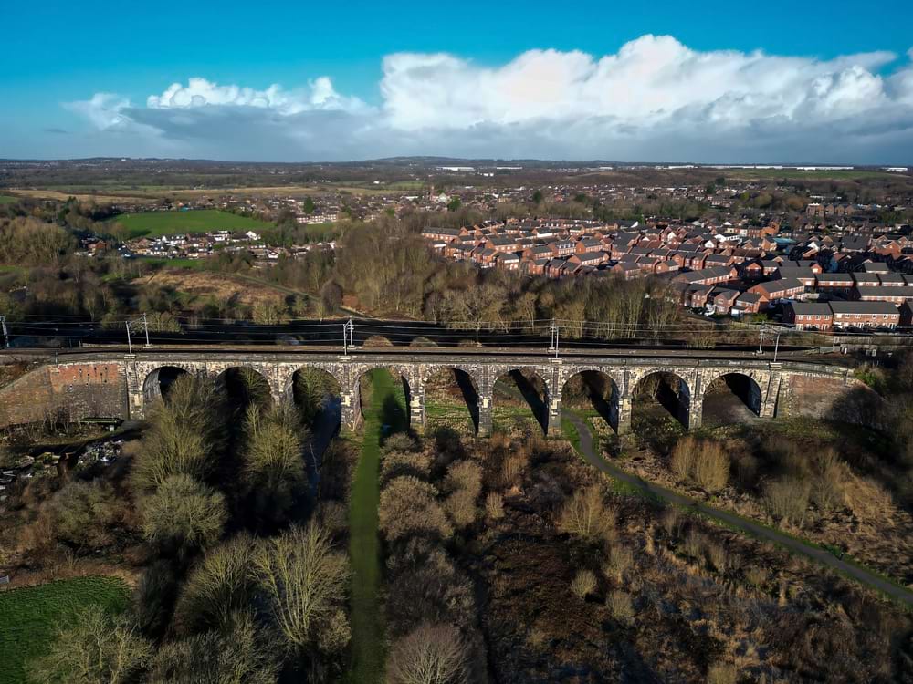 An aerial view of the Sankey Viaduct (Nine Arches) near Newton-le-Willows in Merseyside