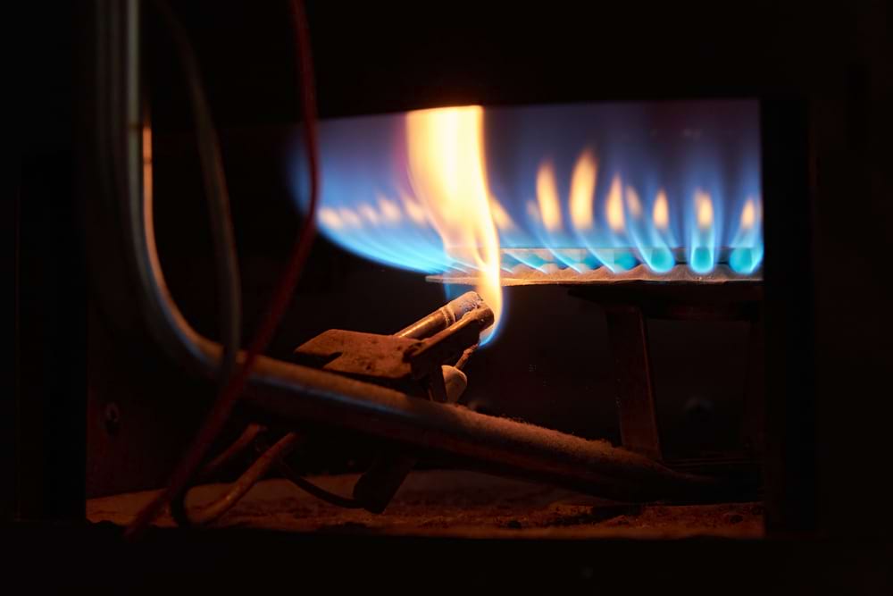 close up of gas flame in boiler