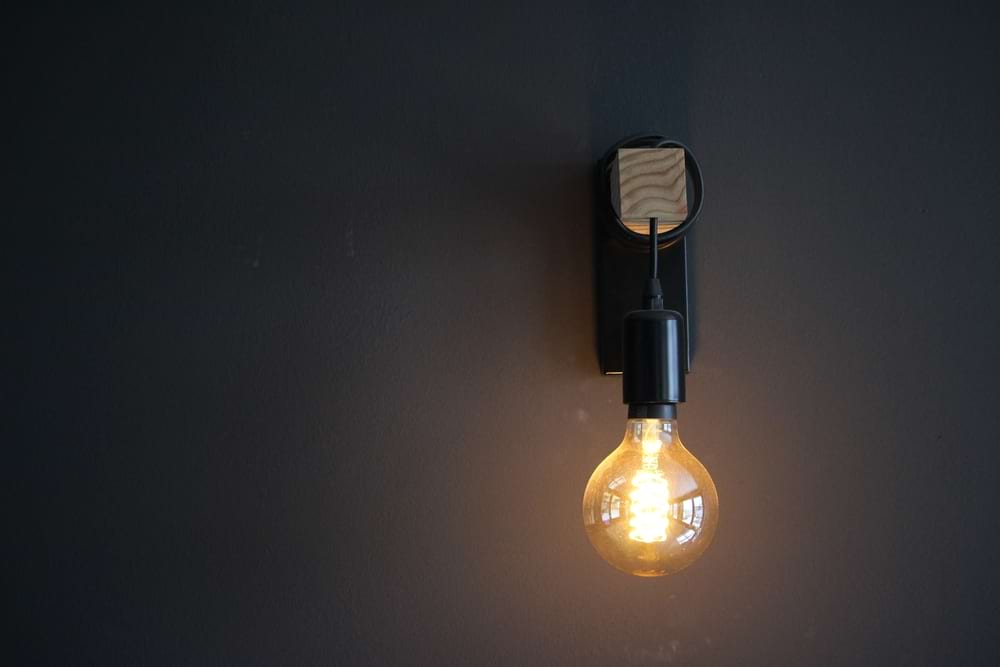 close up of lightbulb in the dark