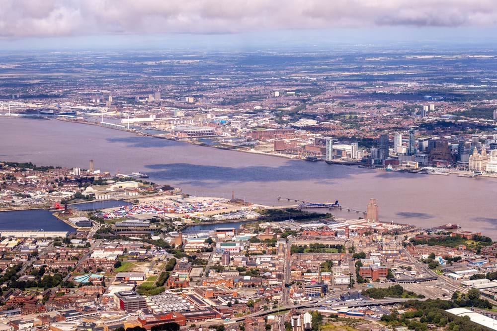 aerial photo of liverpool on a sunny day